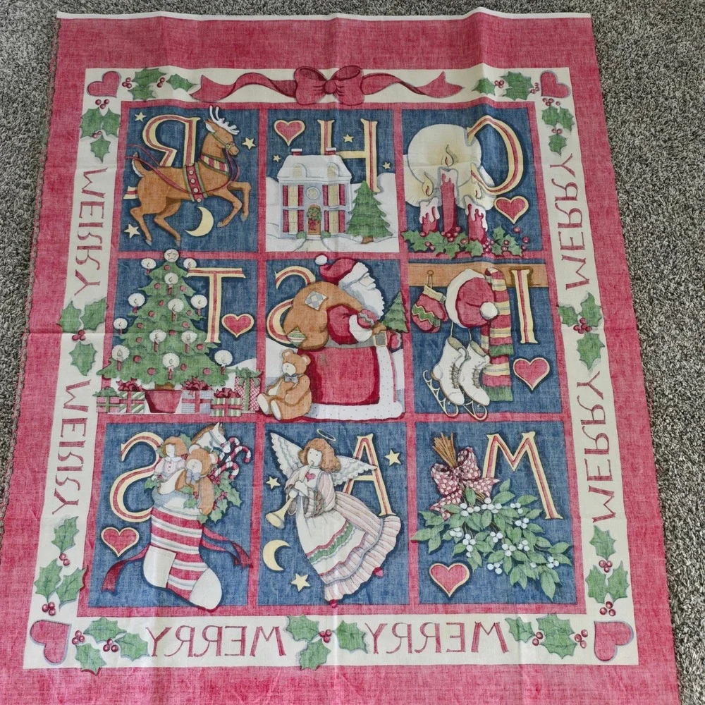 Susan Winget Christmas Alphabet Fabric Panel 1993 45x36 Vintage Holiday Craft